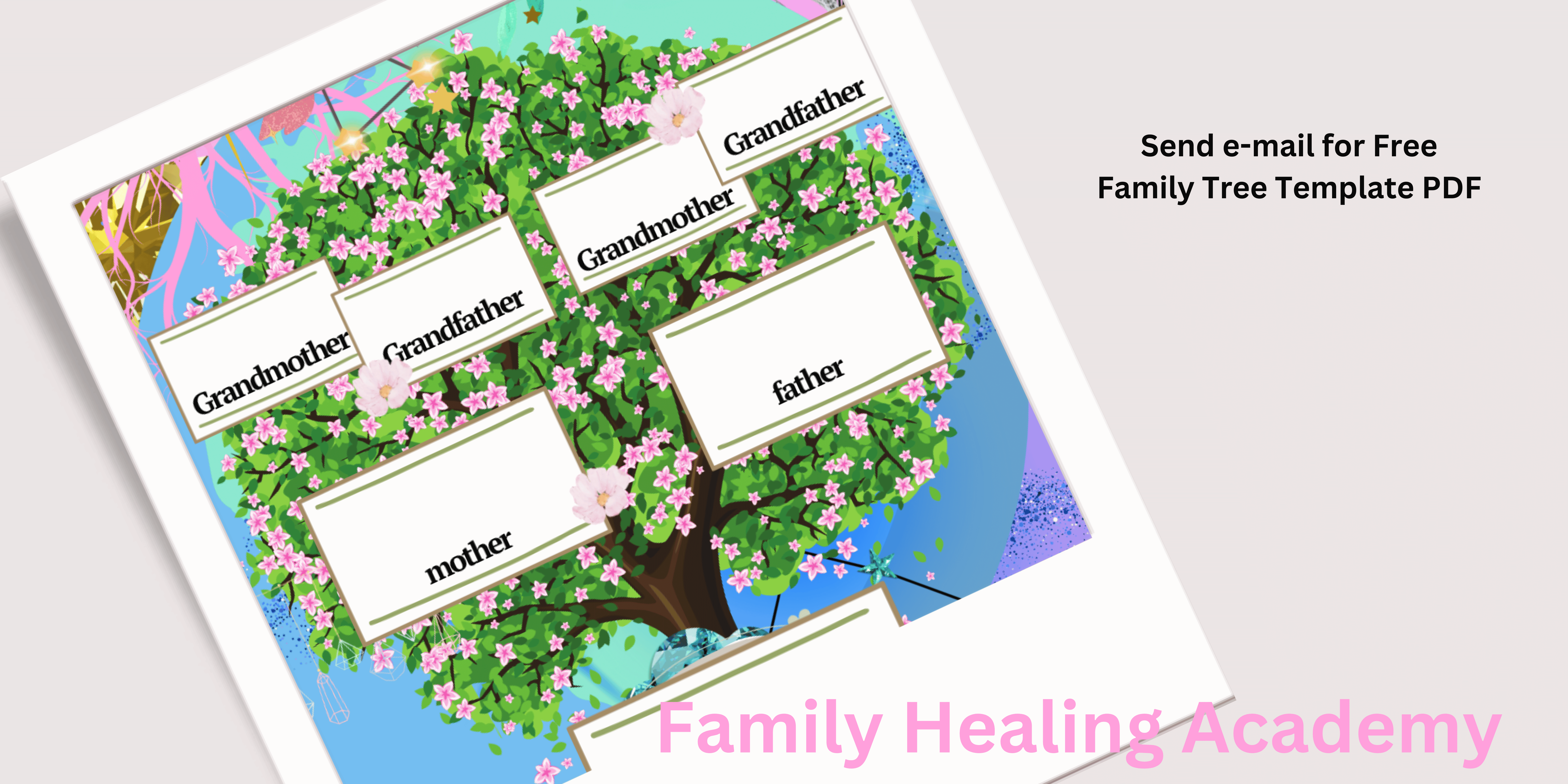 Lare pink blossomed family tree template - Create Family Tree for Children Exercise